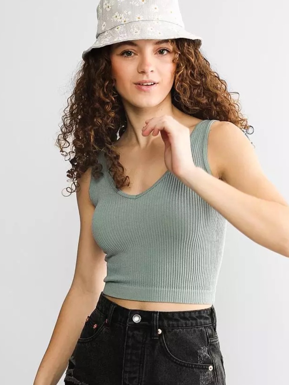 Free people brami white spruce Ribbed V-Neck Knit Tank Top